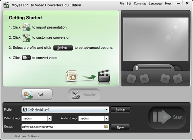 Interfaccia principale di Moyea PowerPoint to Video Converter