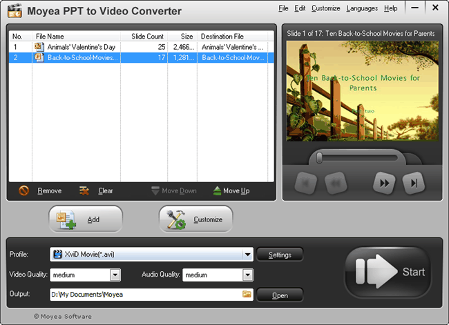 Add videos to moyea ppt to video converter